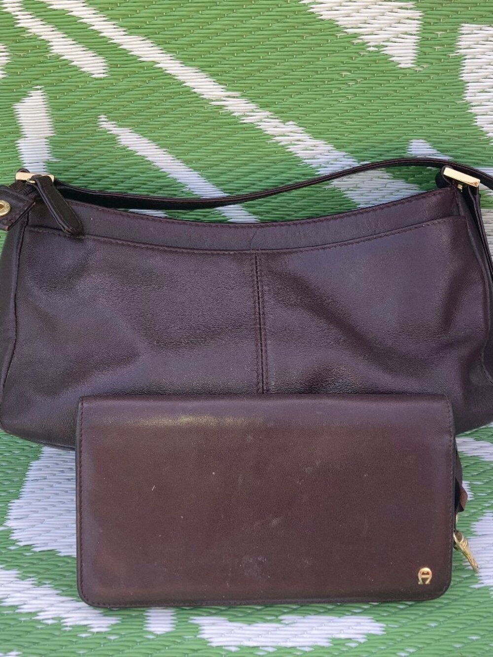 Used Etienne Aigner Brown Leather Shoulder Bag and Matching Wallet